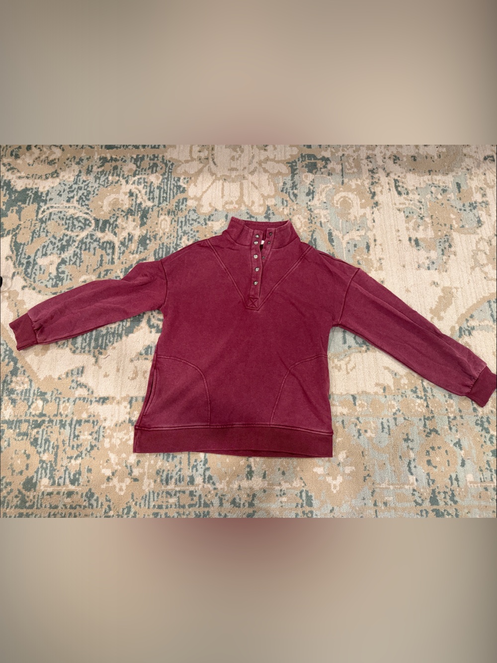 Time and Tru Wine Button-Front Pullover Sweatshirt